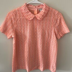 J. Crew Peach Eyelet Peter Pan Collar Blouse
